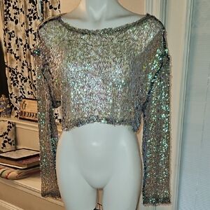 Rehab Silver Green Sequin Crop Top